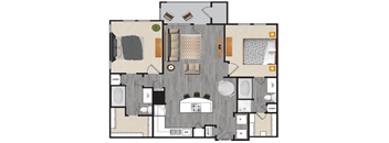 2 Bedrooms and 2 Bathrooms Floor Plans at Windsor Mustang Park, Texas, 75010