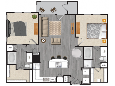 2 Bedrooms and 2 Bathrooms Floor Plans at Windsor Mustang Park, Texas, 75010