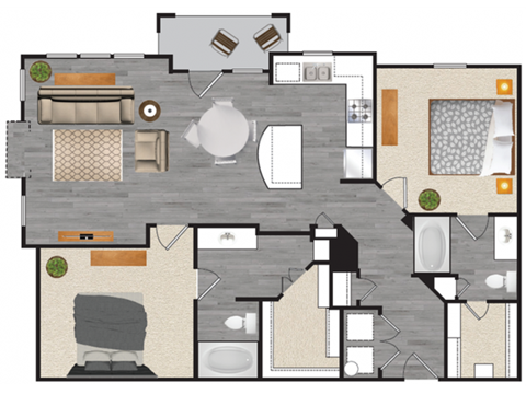 2 Bedrooms A and 2 Bathrooms Floor Plans at Windsor Mustang Park, Carrollton, TX