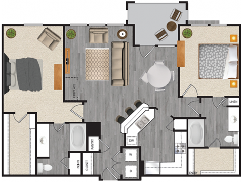2 Bedrooms C and 2 Bathrooms Floor Plans at Windsor Mustang Park, Carrollton, Texas