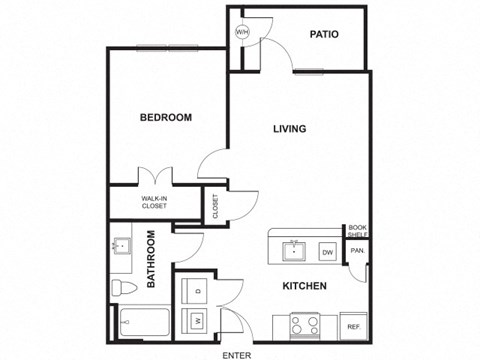 1 Bed 1 Bath Floor Plan at Windsor Ridge, Austin, TX