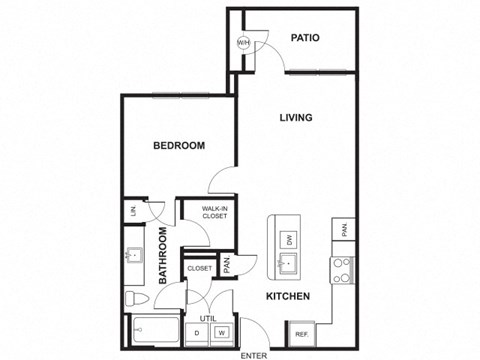 One Bed One Bath Floor Plan at Windsor Ridge, Austin, Texas