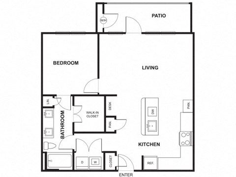 1 Bed 1 Bath Floor Plan at Windsor Ridge, Austin