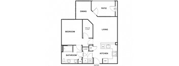 One bedroom One bathroom Floor Plan at Windsor Ridge, Texas