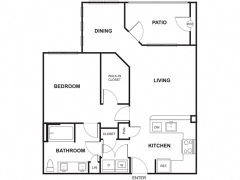 One bedroom One bathroom Floor Plan at Windsor Ridge, Texas