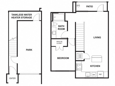 One Bed One Bath Floor Plan at Windsor Ridge, Austin, Texas