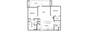 2 Bedroom 2 Bathroom Floor Plan at Windsor Ridge, Austin, TX, 78727