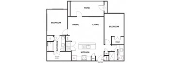 Two Bed Two Bath Floor Plan at Windsor Ridge, Austin, 78727