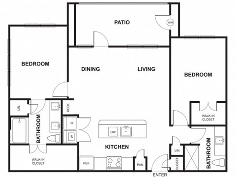 Two Bed Two Bath Floor Plan at Windsor Ridge, Austin