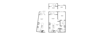 Two floor plans for a house with living rooms, kitchens, and bathrooms.