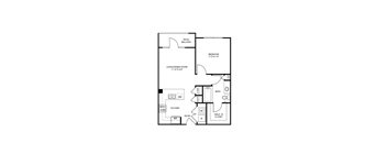 A floor plan of a house with a living room, dining room, kitchen, bathroom, and bedroom.