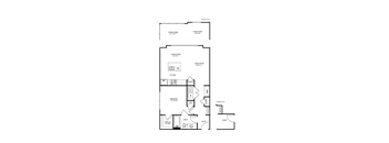 A floor plan of a house with two bedrooms, a living room, a kitchen, and a bathroom.