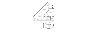 A floor plan of a house with a kitchen, living room, dining room, bedrooms, and bathrooms.