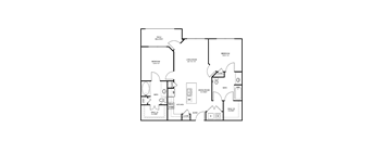 A floor plan of a house with a patio balcony, two bedrooms, a living room, a dining room, a kitchen, a bath, a walk-in closet, and a usable wall space.