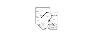 A floor plan of a house with a living room, dining room, bedrooms, bathrooms, and a pantry.