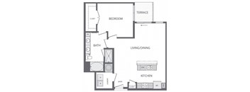 E - 1 Bedroom 1 Bath Floorplan at Windsor at Cambridge Park