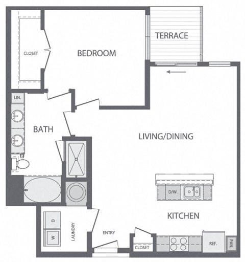 E - 1 Bedroom 1 Bath Floorplan at Windsor at Cambridge Park