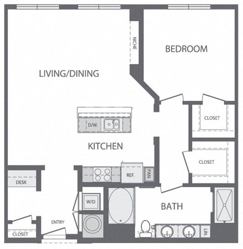 F - 1 Bedroom 1 Bath Floorplan at Windsor at Cambridge Park