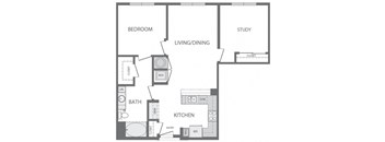 H - 2 Bedroom 1 Bath Floorplan at Windsor at Cambridge Park