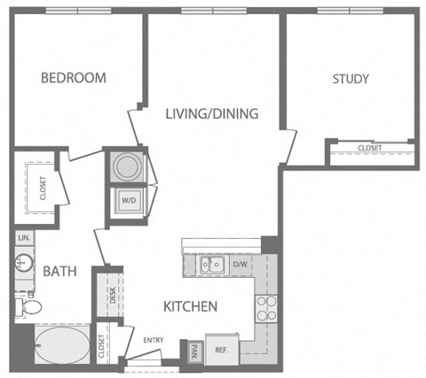 H - 2 Bedroom 1 Bath Floorplan at Windsor at Cambridge Park