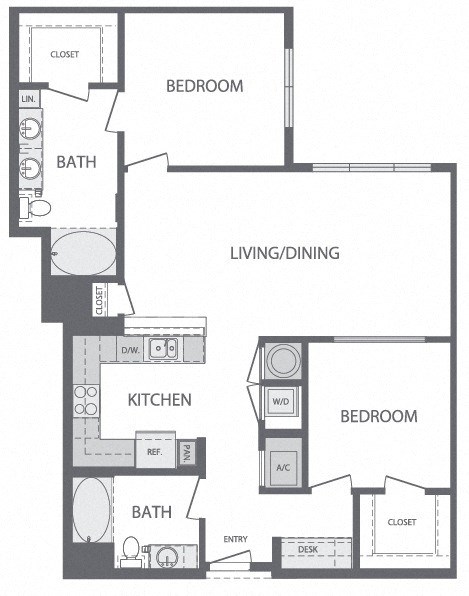 J - 2 Bedroom 2 Bath Floorplan at Windsor at Cambridge Park