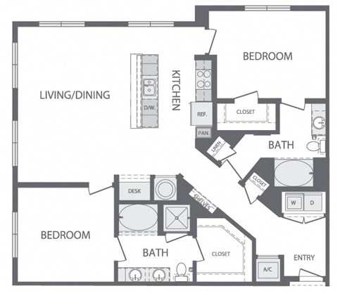 M - 2 Bedroom 2 Bath Floorplan at Windsor at Cambridge Park