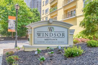 Stop by our leasing office today Sign at Windsor at Midtown, Atlanta, GA