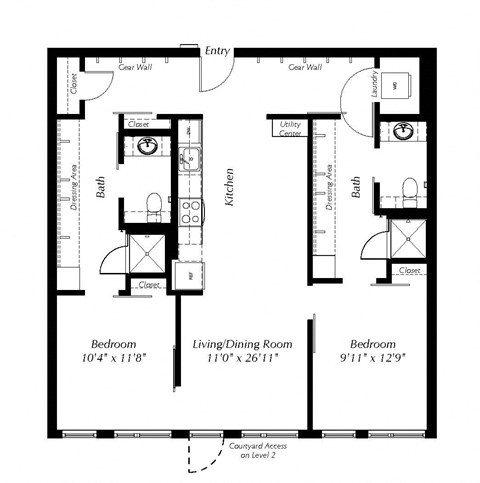 A black and white image of a floor plan for a two level home.