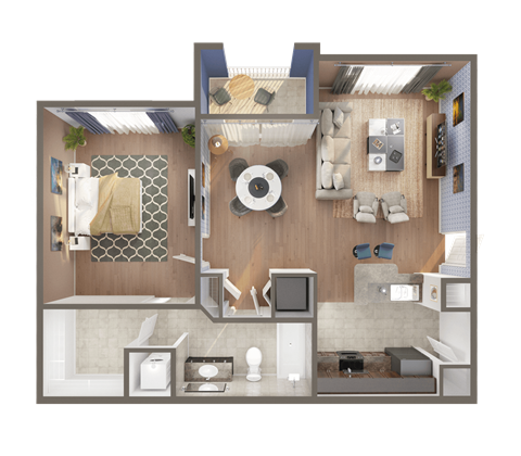 1 bedroom apartment floorplan at Windsor Biscayne Shores in North Miami