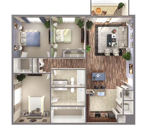 3 bedroom apartment floorplan at Windsor Biscayne Shores in North Miami