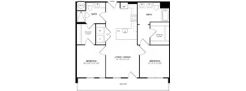A floor plan of a home with two bedrooms, a living/dining area, a bathroom, a mech, and a walk-in closet.