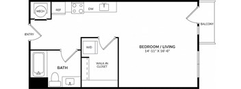 A floor plan of a bedroom with a bathroom and a walk-in closet.