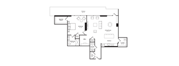 A floor plan of a house with a terrace, lounge room, kitchen, and bedrooms.