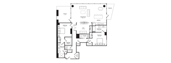 A black and white floor plan of a house with labeled rooms.