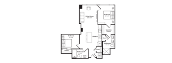 A black and white image of a floor plan for a house.