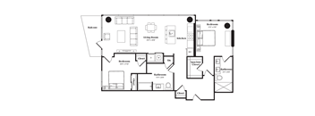 A black and white image of a floor plan for a house.