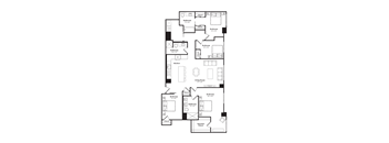 Floor plan of a spacious three-bedroom, three-bathroom apartment with an open-concept living area.