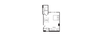 A floor plan of a kitchen and bathroom.