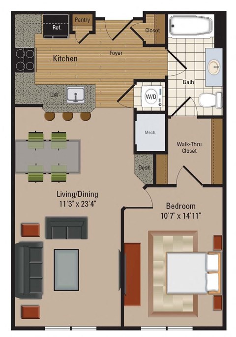 Windsor Leesburg Apartments for Rent- Floorplan - 1 Bedroom - A14