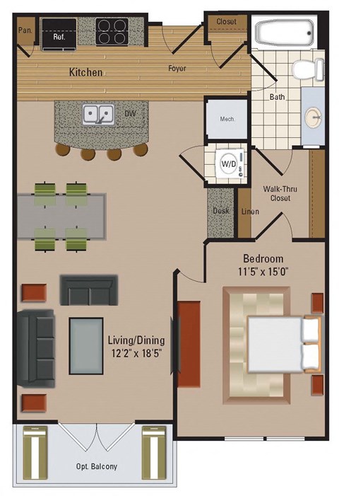 Windsor Leesburg Apartments for Rent- Floorplan - 1 Bedroom - A17