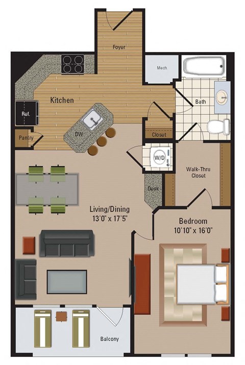 Windsor Leesburg Apartments for Rent- Floorplan - 1 Bedroom - A18