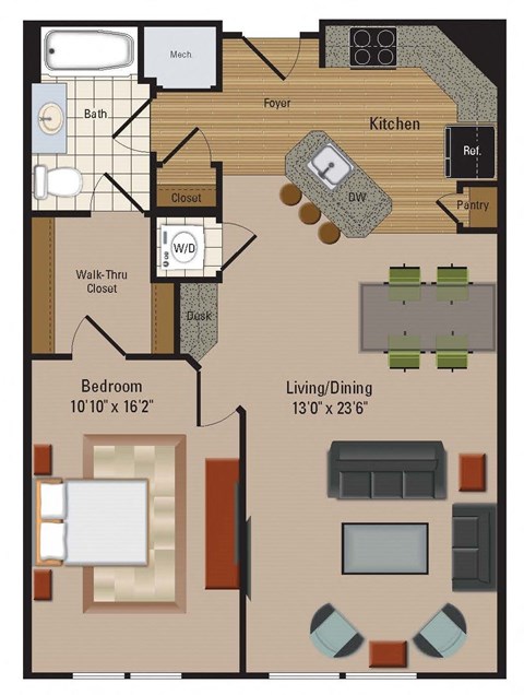 Windsor Leesburg Apartments for Rent- Floorplan - 1 Bedroom - A19