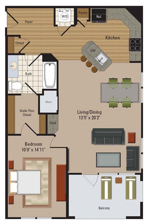 Windsor Leesburg Apartments for Rent- Floorplan - 1 Bedroom - A20