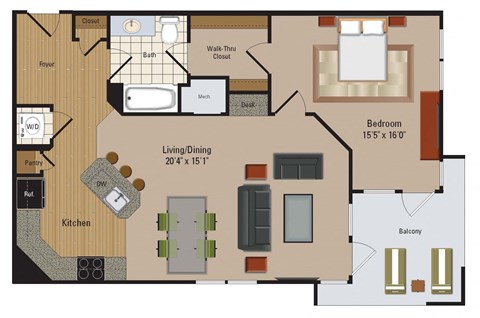 Windsor Leesburg Apartments for Rent- Floorplan - 1 Bedroom - A21