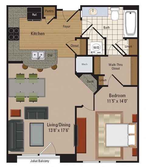 Windsor Leesburg Apartments for Rent- Floorplan - 1 Bedroom - A2