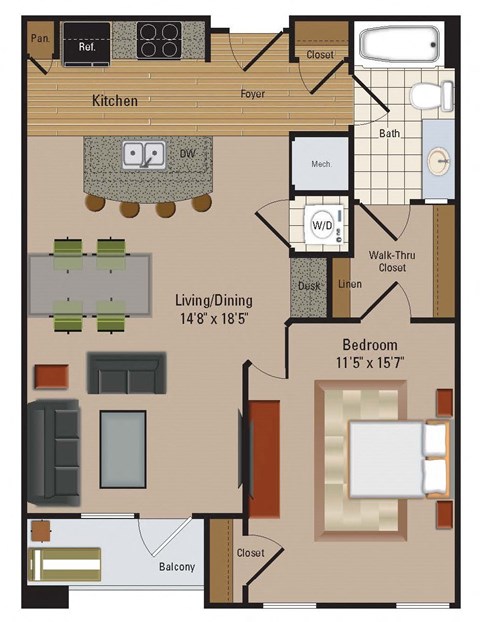Windsor Leesburg Apartments for Rent- Floorplan - 1 Bedroom - A7