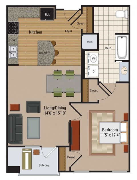 Windsor Leesburg Apartments for Rent- Floorplan - 1 Bedroom - A9
