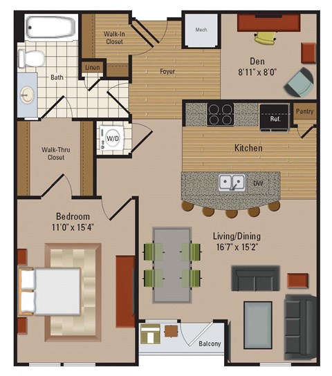 Windsor Leesburg Apartments for Rent- Floorplan - 1 Bedroom - AD1