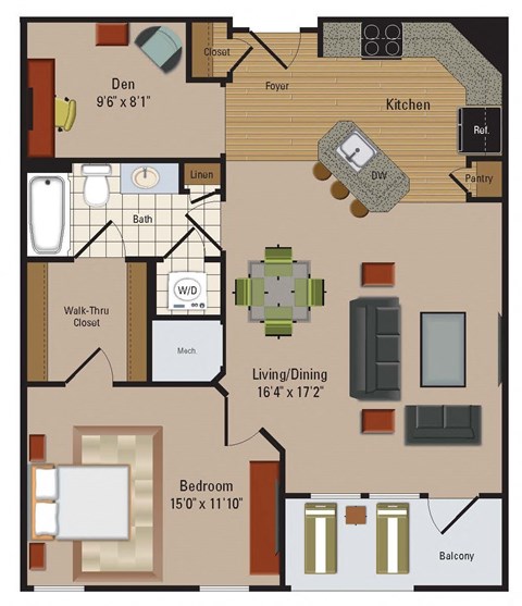 Windsor Leesburg Apartments for Rent- Floorplan - 1 Bedroom - AD2