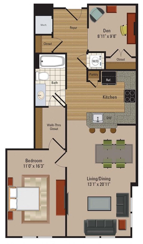 Windsor Leesburg Apartments for Rent- Floorplan - 1 Bedroom - AD3